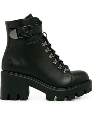 Altercore Enid Buckle-Strap Lace-Up Boots - Black