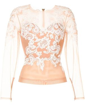 Zuhair Murad Baroque-Embroidered Silk Top - Pink