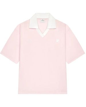 Courreges V-Neck Logo Polo Shirt - Pink