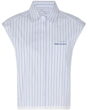 Isabelle Blanche Striped-Pattern Lace-Trim Shirt - Blue