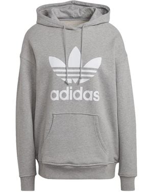 adidas Trefoil Logo-Print Hoodie - Gray