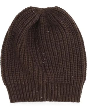 Brunello Cucinelli Sequin-Embellished Ribbed Beanie Hat - Brown