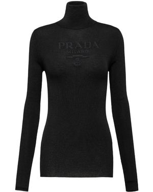 Prada Rollkragenpullover Mit Logo-Intarsie - Schwarz