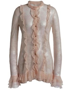 Alberta Ferretti Ruffled Lace Blouse - Brown