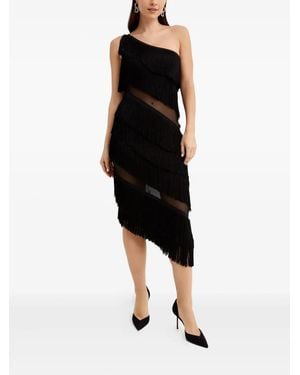 Norma Kamali Fringed Asymmetric Midi Dress - Black