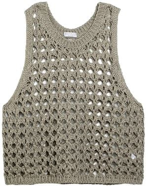 Brunello Cucinelli Open-Knit Sleeveless Top - Grey
