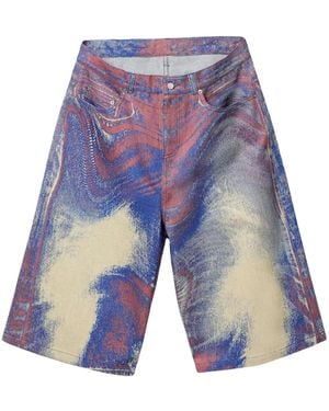CAMPERLAB Swirl-Print Denim Shorts - Blue