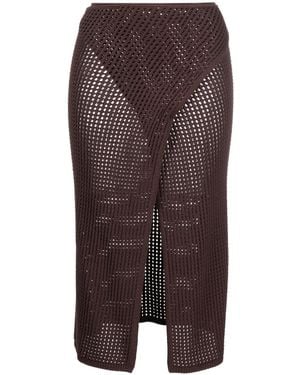 ANDREADAMO Front-Slit Crochet-Knit Midi Skirt - Brown
