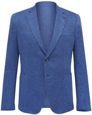 Isaia Houndstooth-Pattern Single-Breasted Blazer - Blue