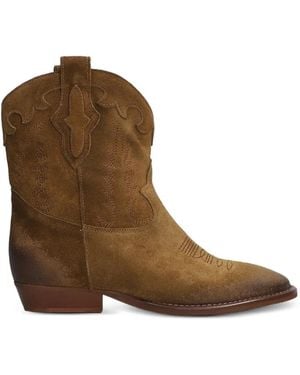 GISÉL MOIRÉ Embroidered Western Boots - Brown