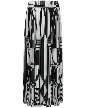Balmain Geometric-Print Pleated Skirt - Black