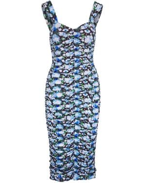 Carolina Herrera Midikleid mit Blumen-Print - Blau