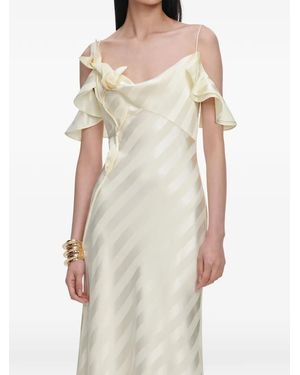 Self-Portrait Langes Kleid "Satin Striped" - Gelb