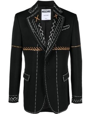 Moschino Contrast-Stitching Virgin Wool Blazer - Black