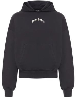 Palm Angels Curved Logo Hoodied - Blue