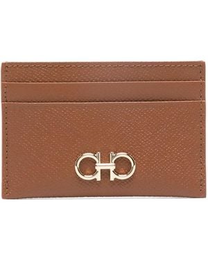 Ferragamo Hammered Leather Gancini Cardholder Accessories - Brown