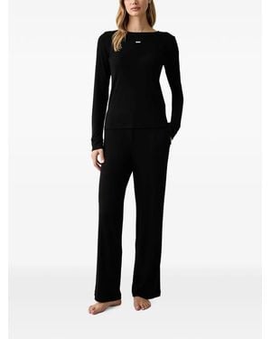 DKNY Ribbed Logo-Patch Pajama Set - Black