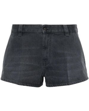 Miu Miu Logo-Embroidered Cotton Mini Shorts - Blue