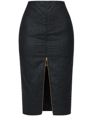 Elisabetta Franchi High-Waist Ostrich Print Midi Skirt - Black