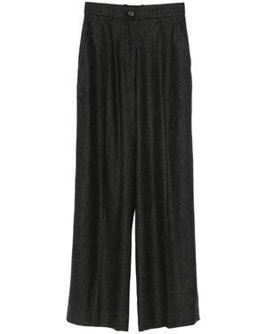 Soft Goat Pleated Wide-Leg Trousers - Black