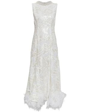 Self-Portrait Sequin Lace Feather Midi Dress - White