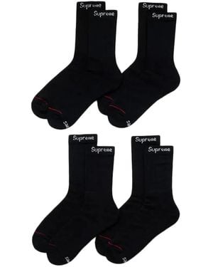 Supreme X Hanes Logo-Print Cotton Socks (Set Of Four) - Black