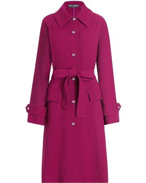 Dolce & Gabbana Single-Breasted Wool Crepe Coat With Belt - Purple