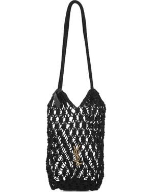 Saint Laurent Logo-Plaque Macramé Tote Bag - Black