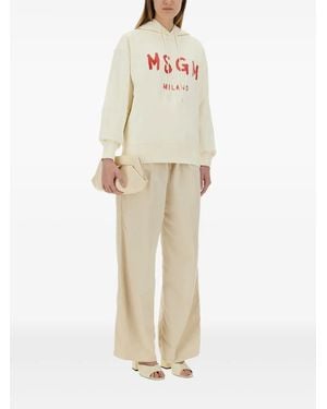 MSGM Logo-Print Hoodie - Natural