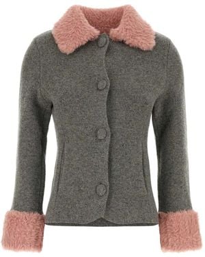 Moschino Faux-Fur-Trim Knitted Jacket - Grey