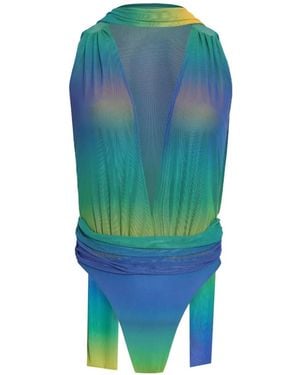 Amir Slama X Tati Barbieri V-Neck Mesh-Panelled Swimsuit - Blue