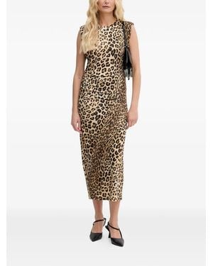 Lola Casademunt Gerafftes Midikleid Mit Leopardenprint - Natur