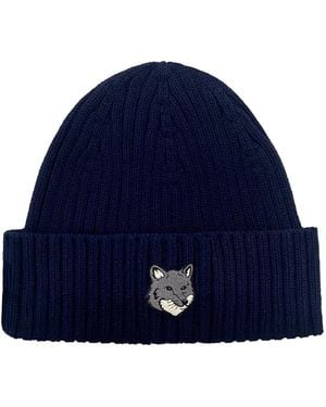 Maison Kitsuné Fox-head embroidered beanie - Blau