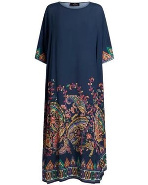 Etro Paisley-Print Silk Dress - Blue
