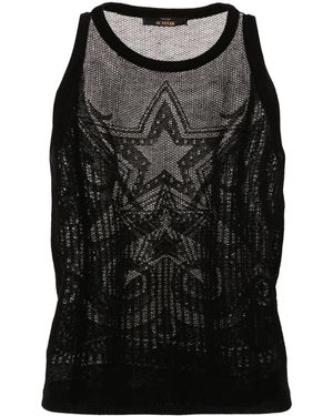 Twinset Top Semi Trasparente Con Motivo Stelle - Nero