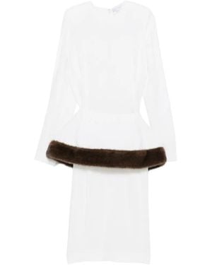 Stella McCartney Faux-Fur Trim Peplum Midi Dress - White