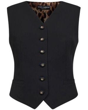Dolce & Gabbana Leopard-Print V-Neck Waistcoat - Black
