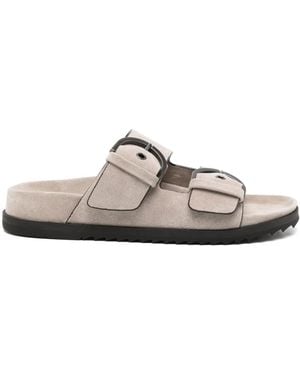 James Perse Suede Buckle Slides - White