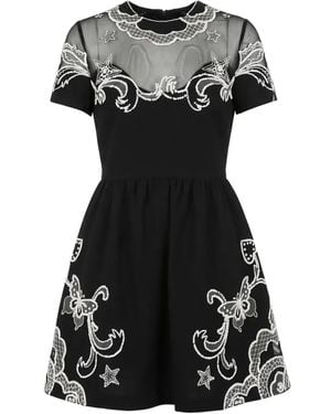 Valentino Garavani Robe Courte À Empiècements En Tulle Et Ornements En Perles - Black