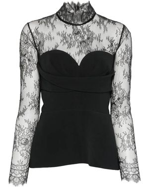 Elie Saab Haut À Encolure Cœur Et Empiècements En Dentelle - Black