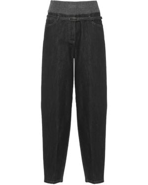 Panicale Belted Knit-Waist Jeans - Black