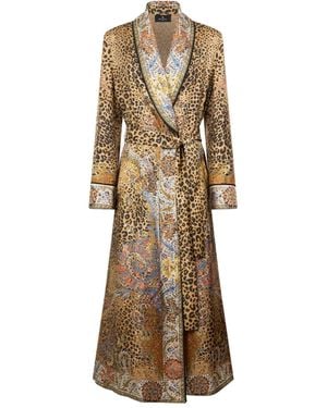 Etro Paisley Animal-Motif Silk Robe - Natural