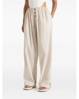 Manière De Voir Ivanna Elasticated Wide-Leg Striped Cotton Trousers - Natural