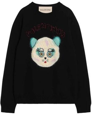 Valentino Garavani Intarsia-Knit Cat-Motif Jumper - Black