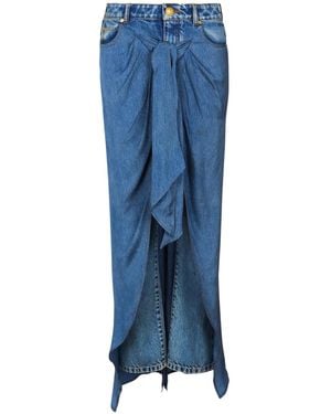 Balmain Draped Denim Skirt - Blue