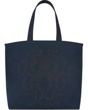 Etro Octopus-Embroidered Tote Bag - Blue