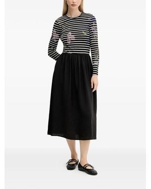 Desigual Striped Floral Print Midi Dress - Black