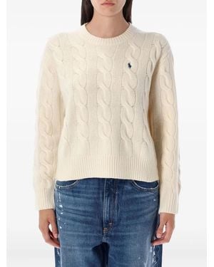 Polo Ralph Lauren Embroidered-logo Cable-knit Sweater - ナチュラル