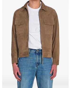 Arma Flap-Pocket Kale Suede Jacket - Blue