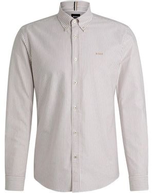 BOSS Striped Cotton Shirt - White